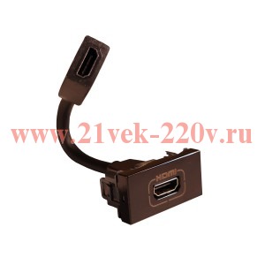 Розетка HDMI Legrand Mosaic оборудована шнуром 15см тип А, 1 модуль черная