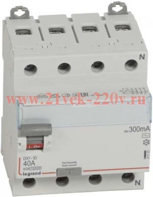 ВДТ DX3 4П 40А AC 300мА N спр. LEGRAND