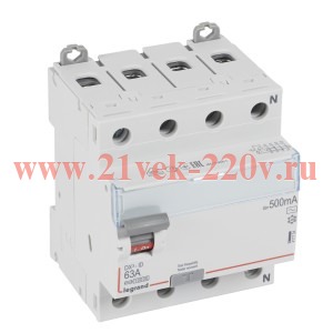 ВДТ DX3 4П 63А AC 500мА N спр. LEGRAND