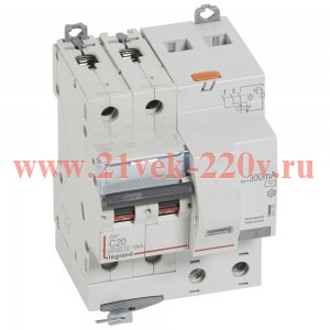 Дифавтомат Legrand DX3 АВДТ 2П C20А 300MA тип AC 4 модуля