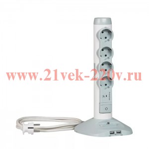 Удлинитель стойка Legrand 16А 4 розетки + 2 USB + microUSB с кабелем 2м