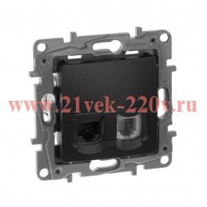 Розетка телефон+компьютер Legrand Etika RJ11+RJ45 Cat5 UTP, антрацит