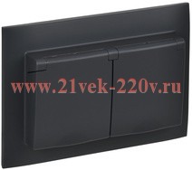 Розетка 2-я с заземлением в сборе SKANDY SK-R12G 16А шторки крышка IP44 графит IEK