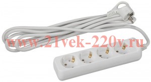 Удлинитель 4х3м с заземл. 10А IP20 UX-4e-3m ПВС 3х0.75 ЭРА Б0038579