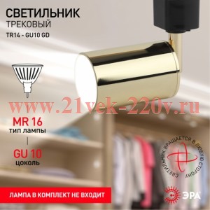 ЭРА TR14-GU10 GD Светильник Трек GU10, 55*165 мм, золото