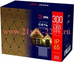 ЭРА ERAPS-SKW2 Гирлянда 300LED Сеть 2м*3м, теплый белый свет, бел. мерц, черный каучук, 220В, IP65