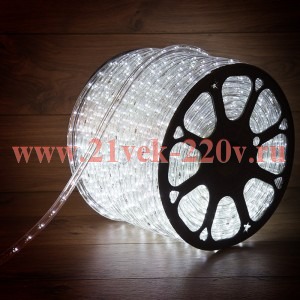 Светодиодный дюралайт 2W белый 24 LED/1,6Вт/м, постоянное свечение, D10мм, бухта 100м