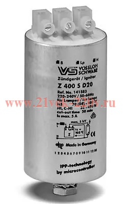 ИЗУ с таймером Z 400 S D20(таймер)220-240V 5A 4-5kV d45x90 1м IPPтех.(МГЛ_C-HI 35-400W/ДНаТ 70-400W)