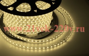 LED лента 220В, 10*7 мм, IP67, SMD 2835, 60 LED/m Тепло-белая, бухта 100 м