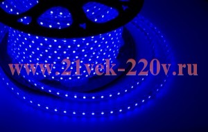 LED лента 220В, 10*7 мм, IP67, SMD 2835, 60 LED/m Синяя, бухта 100 м