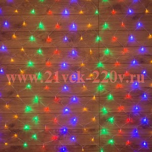 Гирлянда Сеть 1,8х1,5м 180LED мультиколор, 8 режимов свечения, прозрачный провод, 230В