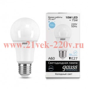 Лампа Gauss LED Elementary A60 10W 6500K E27 950lm