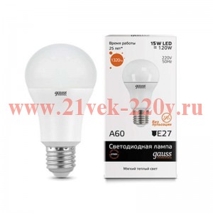 Лампа Gauss LED Elementary A60 15W 3000K E27 1320lm