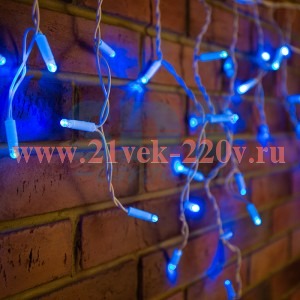 Гирлянда бахрома светодиодная 2,4х0,6м 88LED синий IP44, постоянное свечение,белый провод