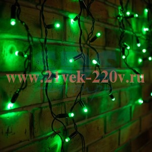 Гирлянда бахрома светодиодная 4,8х0,6м 176LED зеленый IP44, постоянное свечение,черный провод