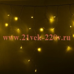 Гирлянда бахрома светодиодная 2,4х0,6м 88LED желтый IP44, постоянное свечение,прозрачный провод