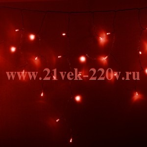 Гирлянда бахрома светодиодная 4,8х0,6м 176LED красный IP44, постоянное свечение,прозрачный провод