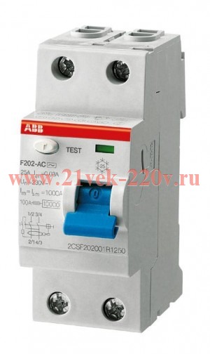 УЗО ABB F202 AC-40/0,3 2-х полюсное тип AC 40A 300mA 2 модуля