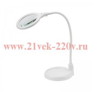 Лупа настольная малая 3X с подстветкой 30 LED (прищепка), белая REXANT