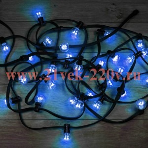 Гирлянда LED Galaxy Bulb String 10м, черный КАУЧУК, 30 ламп*6 LED СИНИЕ, влагостойкая IP65