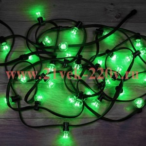 Гирлянда LED Galaxy Bulb String 10м, черный КАУЧУК, 30 ламп*6 LED ЗЕЛЕНЫЕ, влагостойкая IP65