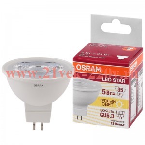 Лампа светодиодная LED LS MR16 3536 5W/830 (=35W) 12V 36° GU5.3 350lm 15000h OSRAM тёплый белый свет