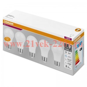 Лампа светодиодная OSRAM LED Value A LVCLA125 15SW/830 13W 3000K 230V 1200Lm E27 RU упаковка 5шт.