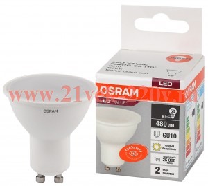 Лампа светодиодная OSRAM LED Value LVPAR1635 5SW/865 5W 6500K 230V GU10 400Lm 54x50mm упаковка 5шт.