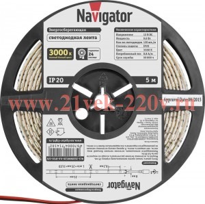 СД Лента Navigator 71 410 NLS-3528WW120-9.6-IP20-12V R5