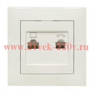 Розетка компьютерная + телефонная 2-м СП Валенсия RJ45 + RJ11 бел. PROxima EKF EWK02-035-30