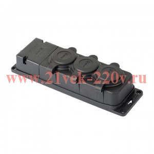 Розетка 3-м PROxima 16А IP44 2P+PE 230В с защ. крышками каучук EKF RPS-015-16-230-44-r