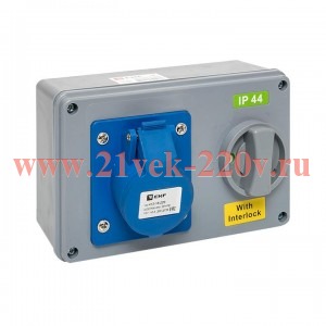 Розетка 1413 2Р+РЕ 16А 220В IP44 с блокировкой и выкл. EKF ps-1413-16-220