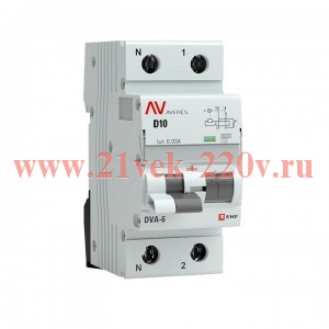 Дифференциальный автомат DVA-6 1P+N 10А (D) 30мА (AC) 6кА EKF AVERES