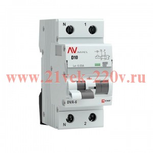 Дифференциальный автомат DVA-6 1P+N 10А (D) 30мА (A) 6кА EKF AVERES