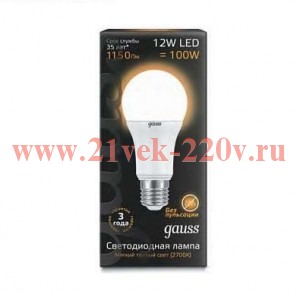 Лампа Gauss LED A60 12W 3000K E27 1150lm