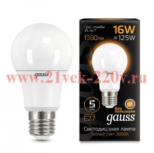 Лампа Gauss LED A60 16W 3000K E27 1380lm