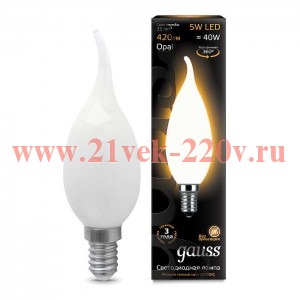 Лампа светодиодная Filament Свеча на ветру E14 5Вт 2700К OPAL GAUSS 104201105