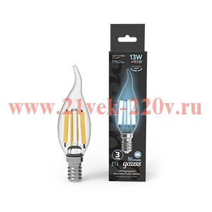 Лампа светодиодная филаментная Filament 13Вт Свеча на ветру 4100К E14 1150лм GAUSS 104801213