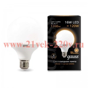 Лампа Gauss LED G95 E27 16W 1360lm 3000K 1/32