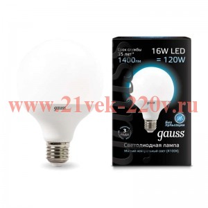 Лампа Gauss LED G95 E27 16W 1400lm 4100K 1/32