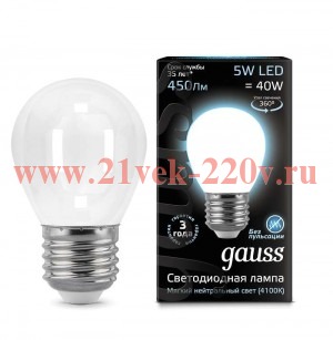 Лампа Gauss LED Filament Шар OPAL E27 5W 450lm 4100K 1/10/50