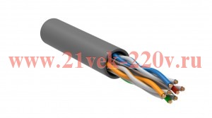 Кабель ITK витая пара U/UTP кат.6 4х2х23AWG solid, серый [бухта 305м]