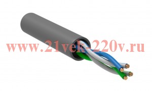 ITK Кабель связи витая пара U/UTP, кат.5E 2х2х24AWG solid, LSZH, 500м, серый