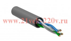 ITK Кабель связи витая пара U/UTP, кат.5E 2х2х24AWG solid, PVC, 500м, серый