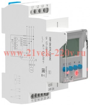 Реле фаз ORF-SN 3ф. 2 конт. 70-400В AC с контр. нейтр. ONI ORF-SN-070-400VAC