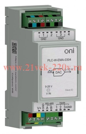 Расширение вх/вых по Modbus RTU 4 AO или ШИМ ПЛК W. ONI PLC-W-EMA-0304