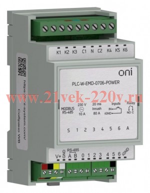 Расширение коммутирующее 7 DI 6 DO макс. п. ток 80А с пит. ПЛК W. ONI PLC-W-EMD-0706-POWER