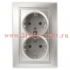 Розетка 2х2P+E Schuko 16А 250В IP20 Intro Plano, алюминий 1-205-03