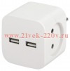 Разветвитель электрический SP-2-USB-W на 2 розетки 220В+ 2xUSB 2400мА без заземл 10А бел. Эра Б00495