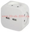 Разветвитель электрический SP-4-USB-W на 4 розетки 220В+ 2xUSB 2400мА без заземл 10А бел. Эра Б00495